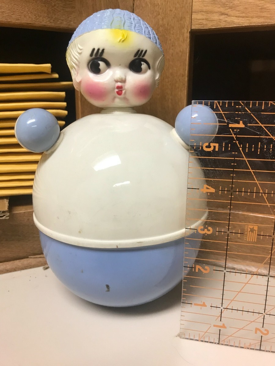 1940s Irwin blue and white Plastic Baby Roly Poly Toy w/ original