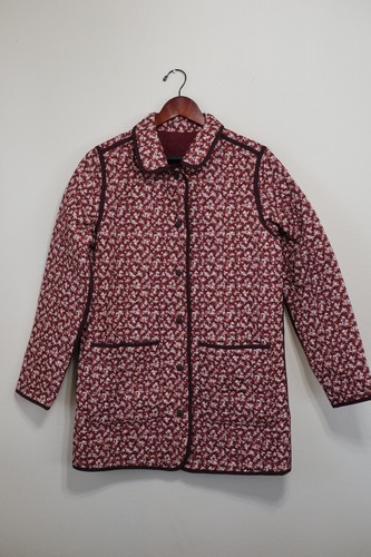 Lands End burgunderrot Blumenmuster gesteppt wendbar Scheune Hausarbeit Mantel Jacke Damen S 6 8 - Bild 7 von 24