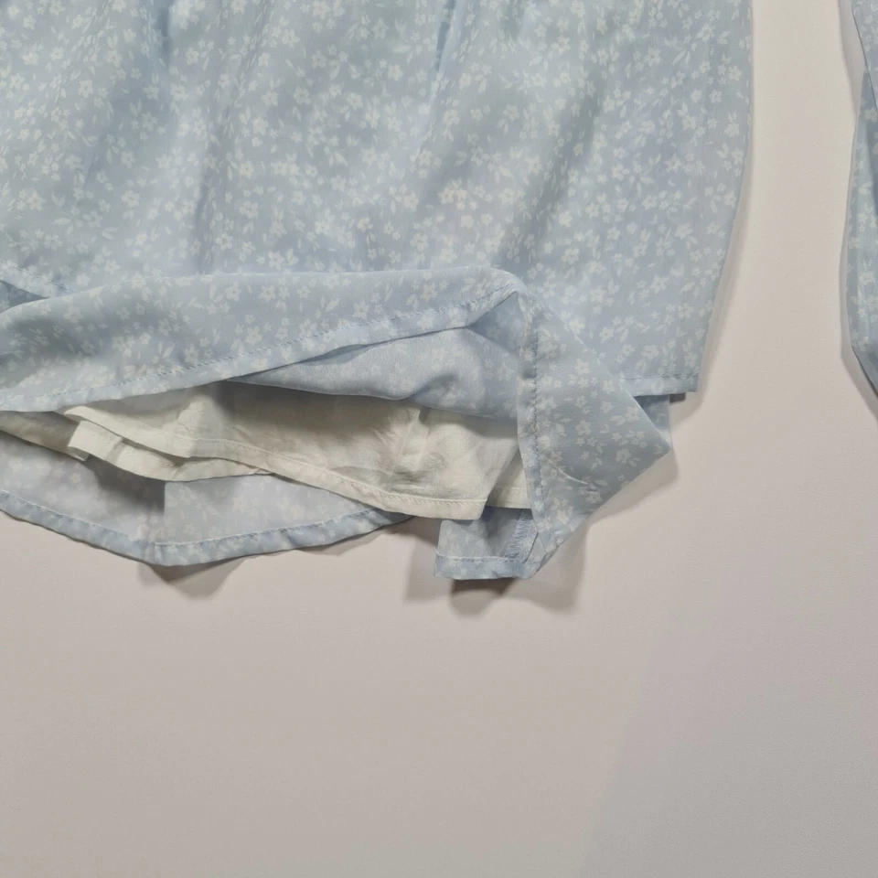 Jack Wills Womens Dress Light Blue 8 UK Floral Prairie Bardot Tie Front Mini - Image 3 of 4