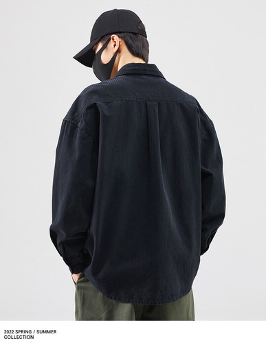 Mens Retro Work Jacket Loose Casual Coat Striped Shirt Long Sleeves Outwear New - Picture 19 of 27
