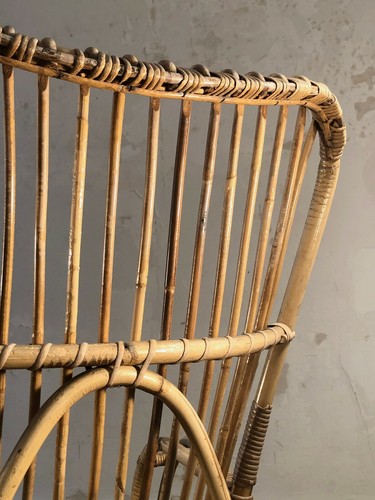 1950 FAUTEUIL MODERNISTE BRUTALIST SHABBY-CHIC Bambou Rotin Sognot Audoux-Minnet - Imagen 4 de 11