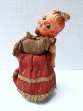 Antique Wind Up Textured Cloth And Celluloid Girl Dancing Tin Toy Japan