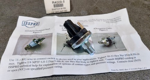 ISSPRO R4009-8 Eight (8) PSI Pressure Switch, N/C, HD, 2-1/4" Blade Terminals - Picture 3 of 3