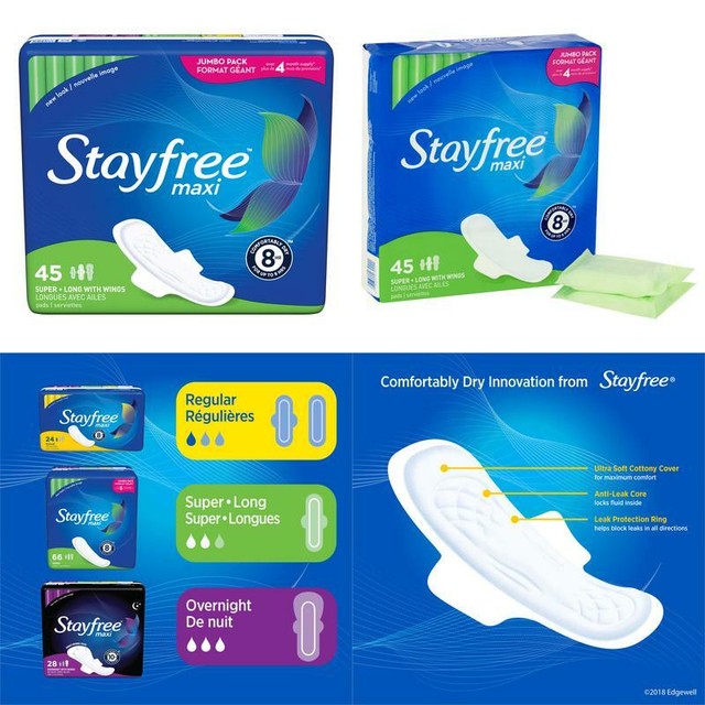 Stayfree Maxi Long Pads With Wings, Unscented, Super, 45 Ct eBay