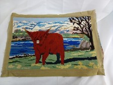 Vintage Tapestry Highland Cattle  Hand Stitched Picture Panel Scottish Scene