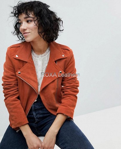 womens red suede biker jacket