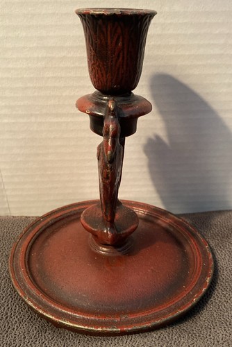 Maxfield Parrish Art Deco Rook Crow Cast Iron Candlestick Candle Holder 6-3/4” - Picture 4 of 11