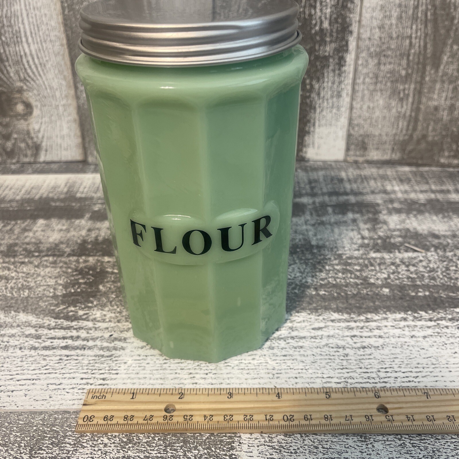 FLOUR Jadeite Green Milk Glass Canister with Lid eBay
