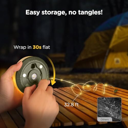 Camping String Lights, 2 in 1 Quick Storage 32.8FT Rechargeable Tent Green - Picture 5 of 7