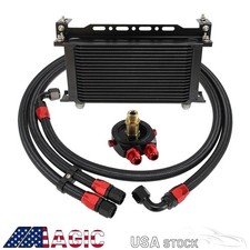 An10 Universal 19 Row Oil Cooler Kit Engine Sandwich Plate Oil Lines Kit Bk