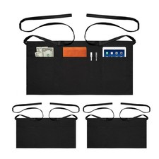 Server Apron 3 Pockets Waitress Waiter Waist Black Women Men 3 Pack 12.6 Inch