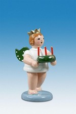 Angel Figure With Adventkranz Crown Height Approx 2 3/8in New Wooden Erzgebirge