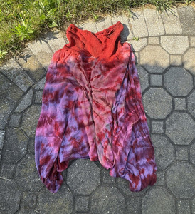 Women's Red Purple Tie-Dye hippie pants M Long Pull-On Elastic Waist