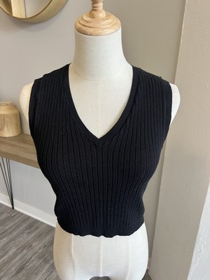 Forever 21 Black Ribbed Cropped Tank Too Vest Look Size Small 