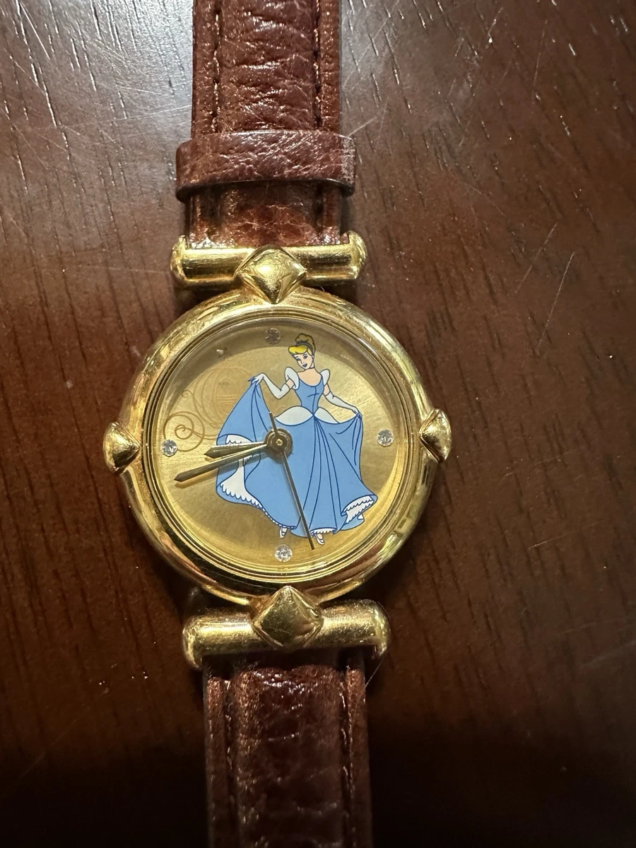 Disney Cinderella Vintage Gold-tone Watch brown leather band retired never worn Cinderella Watch Vintage - Etsy main image 4
