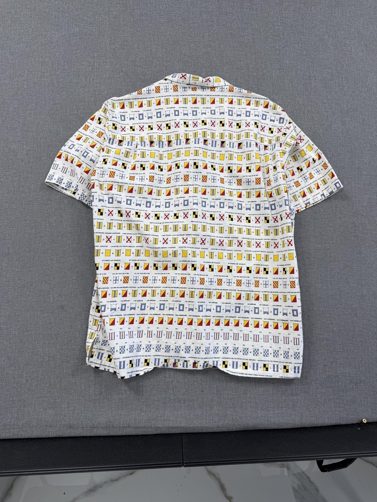 Vintage Nautical Signal Flag Pattern Shirt Mens XL Button Up Short Sleeve image 2