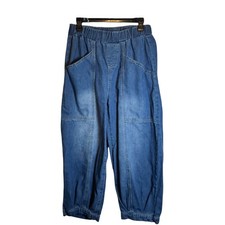 Shein Women Dark Wash Elastic Hem and Waist High Waist Denim Baggy Jeans Sz 30