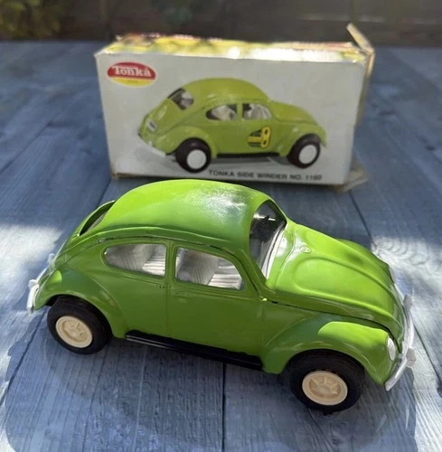 Vintage Tonka VW Beetle 1960/70s Side Winder Green No.1160 With Original Box