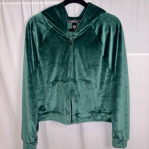 Victoria’s Secret Green Front Zip Velour Hoodie VS Embroidered Size Large EUC - Picture 1 of 9