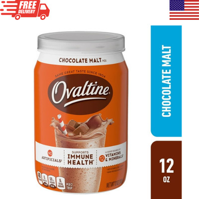 Ovaltine Chocolate Malt Powder Drink Mix 12 oz Hot Cold Milk Beverage Canister