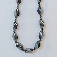 Genuine Hematite Natural Stone Twisted Beads Round Beads 28 Bead Necklace