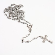 Catholic Silver tone Beads Rosary Necklace  (US SELLER)