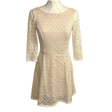 Y2K Lace Short Dress XS Ivory Peach Cottagecore Feminine Twee Dainty Sweet