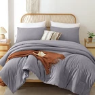 Grey Duvet Cover Set – Plain Dyed Soft Bedding with Shams All Sizes