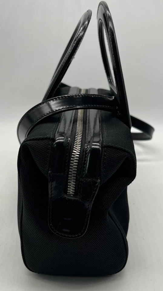 Salvatore Ferragamo Black Canvas/Patent Logo Gancini Handbag - Image 3 of 4