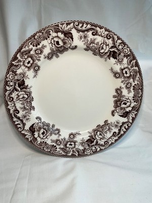 Spode Delamere Brown Dinner Plate 10 5/8'' Imperial, Brown Flowers on Rim, Smooth