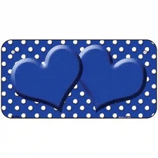 Blue White Polka Dot Center Hearts Metal Novelty License Plate