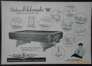 1966 Irving Kaye CO Brooklyn NY Eldorado Coin Op pool billiard table Poster AD