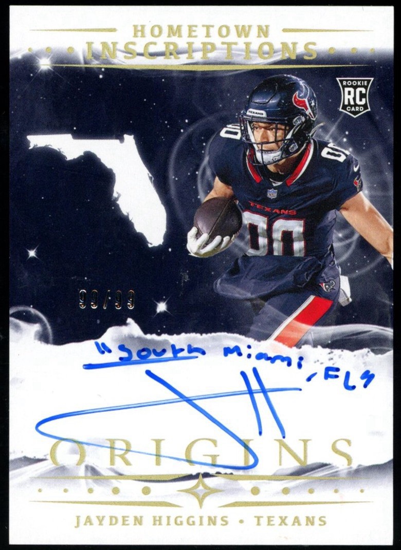 JAYDEN HIGGINS 2025 PANINI ORIGINS HOMETOWN INSCRIPTIONS ROOKIE AUTO /99 RARE SP
