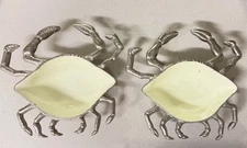 Set of 2 Crab Shaped Serving Bowls, Metal w/ Enamel Interior Coastal Beach Decor