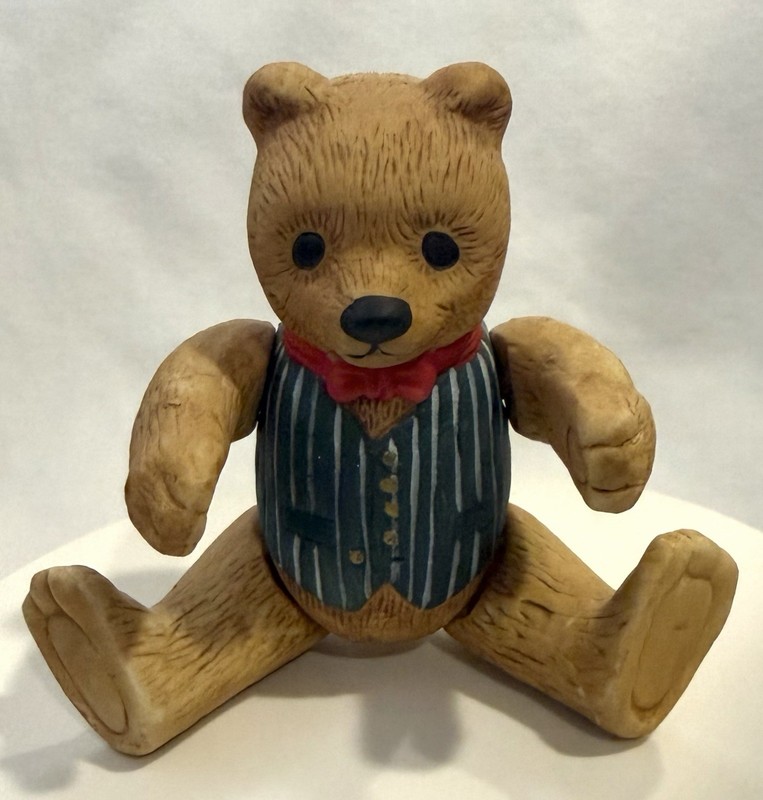 Vintage 1983 Dept 56 Ceramic Teddy Bear Figurine Ornament Jointed Arms & Legs 