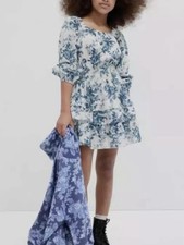 Gap x LoveShackFancy Girl’s Blue Floral Mini Dress Size S Cotton 3/4 Sleeve