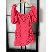 FINDERS KEEPERS Dress Womens Size 6 Pink Bodycon Ruched Puff Sleeve Keyhole