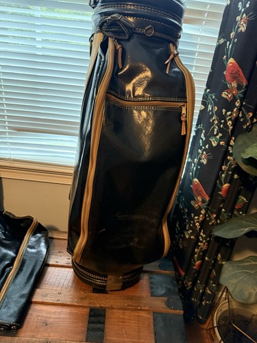 Vintage BURTON Black Brown Trim Golf Cart Bag - Single Strap, 6-way, Rain Hood! - Picture 4 of 24