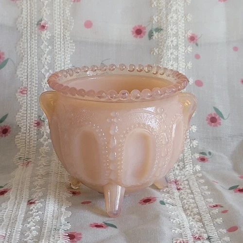 Vintage Degenhart Pink Opalescent Milk Glass "Witches Pot" Toothpick Holder