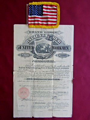 1886 Benificiary Certificate of the United Workmen of Missouri