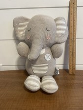 Living Textiles THEODORE ELEPHANT Knitted Gray Plush 13" Baby Toy w/Rattle