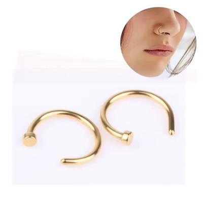 Stainless Steel 2pc Gold Lip Nose Rings No Piercing Needed 