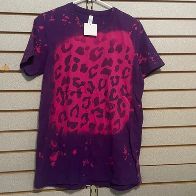 Gypsy Ranch Boutique Bleached Tie Dye Leopard Print T Shirt Womens M Purple Pink