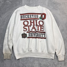 Vintage Ohio State Buckeyes Sweatshirt Men XL White Galt Sand Stained Paint READ