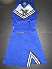 Child Cheerleader Uniform Outfit Halloween Costume 28" Top 24 Skirt Blue W Sz XS