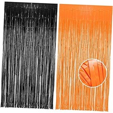 1 Black 1 Orange Tinsel Photo Backdrop Curtains 1 Black 1 Orange Foil Curtains
