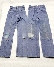 Vintage 50s Farah Of Texas Gold Strikes Knees Patch Cowboy USA Jeans Kids Sz 10