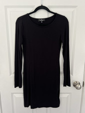 Lulus Black Long Sleeve T-Shirt Dress M Round Neck Stretch Casual