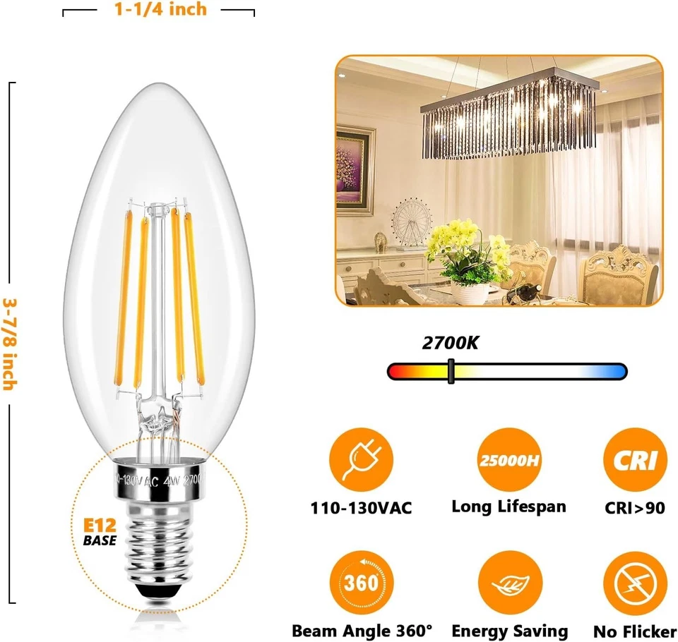 Dimmable E12 LED Bulbs 40W Equivalent 20-Pack - Image 4 of 4