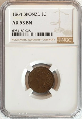 1864 Indian Head Bronze Small Cent AU 53 BN NGC 1C